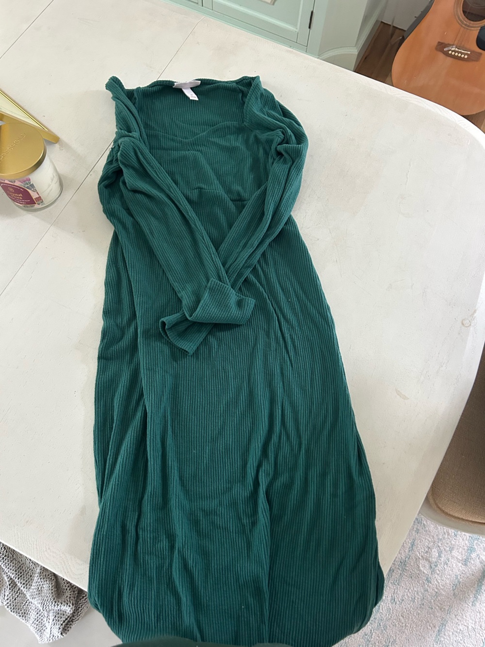 Ribbed Long Sleeve Maxi Dress in Deep Green